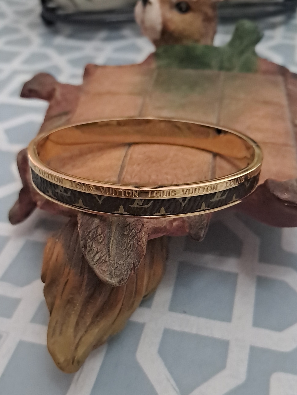 Gold and Brown Monogram Slim Bangle Bracelet - Picture 3 of 4